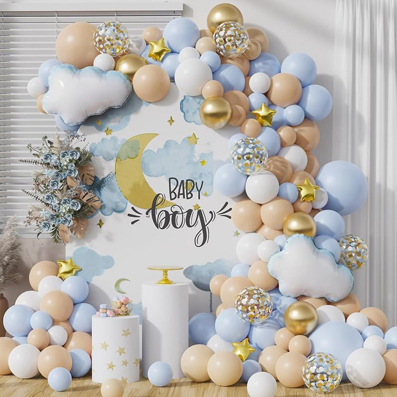 Cloud Balloon Arch Garland Kit 146Pcs Pastel Blue Nude And Chrome Meta