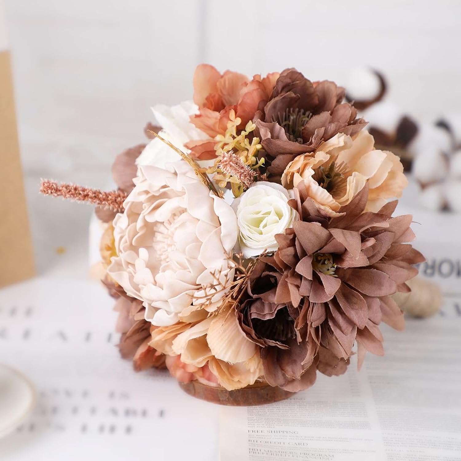Wedding Bouquets For Bride Bridesmaid Artificial Peony Flower Bouquet Romantic Bridal Bouquet For Wedding Party Church Home Decoration (Orange Pink Tones)