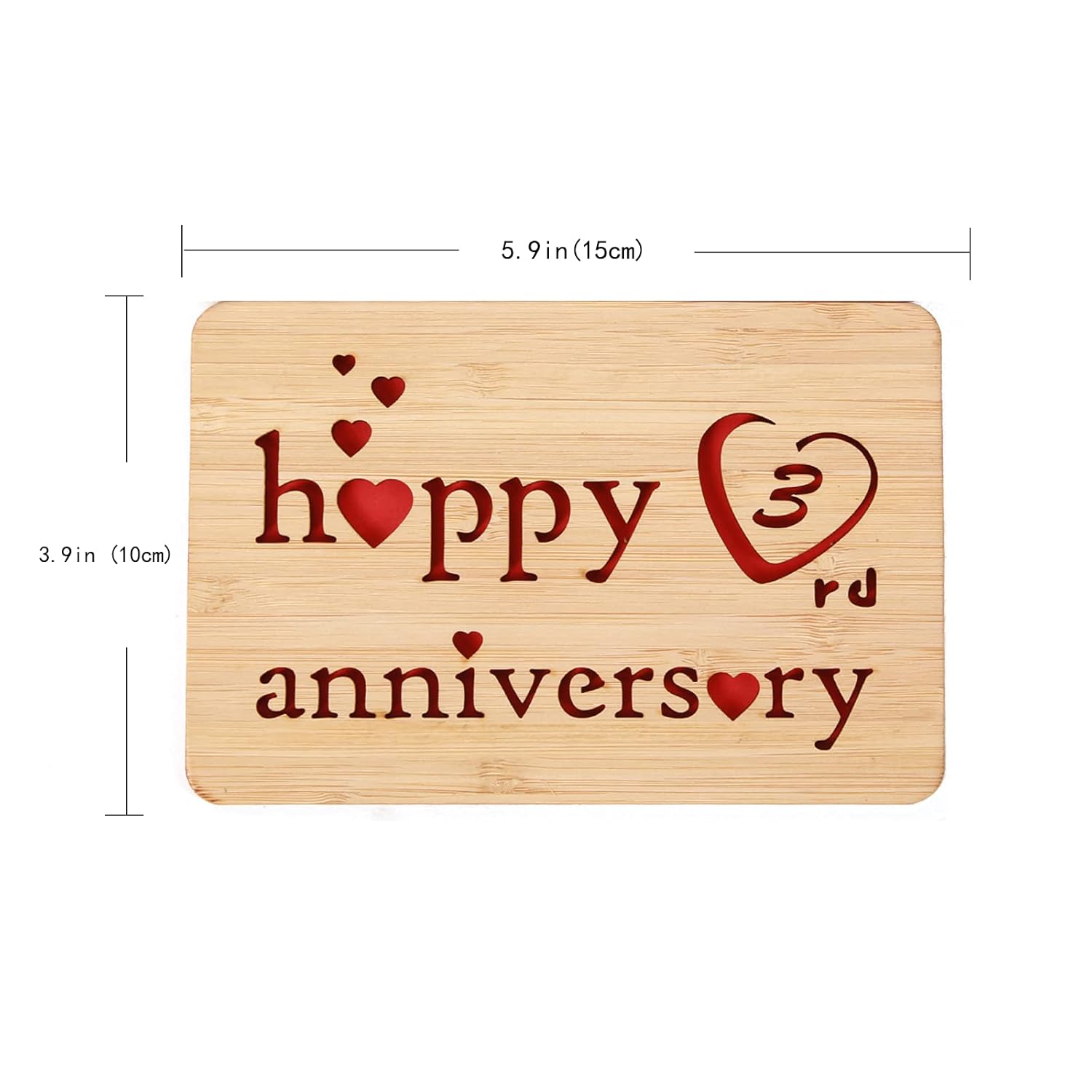 Wooden 3Rd Anniversary Card,Handmade 3 Years Wedding Anniversary Greeting Cards, 3Rd Leather Anniversary Card For Her,Him,Husband,Wife