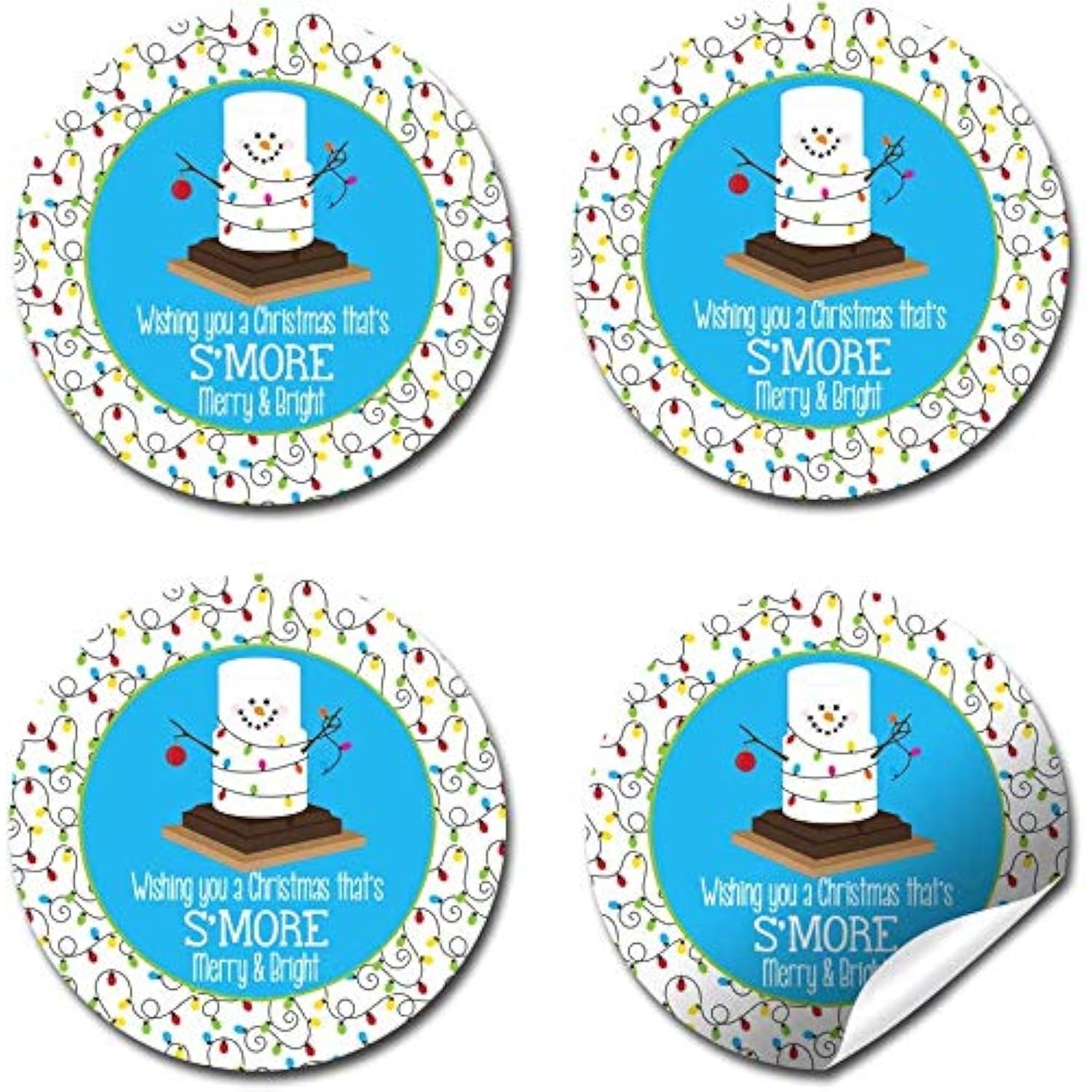 S’More Snowman Merry And Bright Christmas Thank You Sticker Labels, 40 2" Party Circle Stickers By Amandacreation, Great For Party Favors, Envelope Seals & Goodie Bags