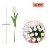 30Pcs Real Touch Tulips Pu Artificial Flowers, Fake Tulips Flowers For Arrangement Wedding Party Easter Spring Home Dining Room Office Decoration. (White)