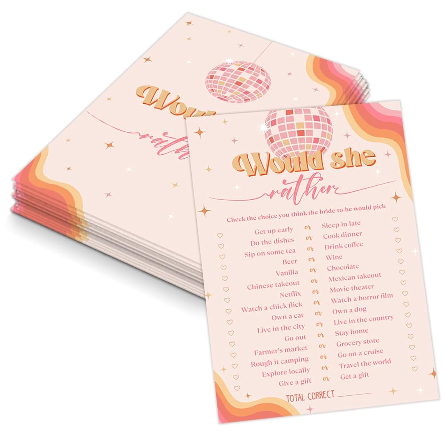 Disco Ball Would She Rather Game For 30 Guests With Game Cards, The Last Disco Bridal Shower Game, Boho Bridal Shower Decorations, Wedding Shower Or Bachelorette Party Supplies - 04