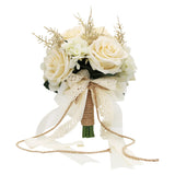 Artificial Plant, 1 Champagne White Rose Bridal Bouquet, 8.6 X 10.2 X 8.6 Inches, Wedding Bouquets For Bride, Bridesmaid Bouquets With Silk Ribbon, Decoration