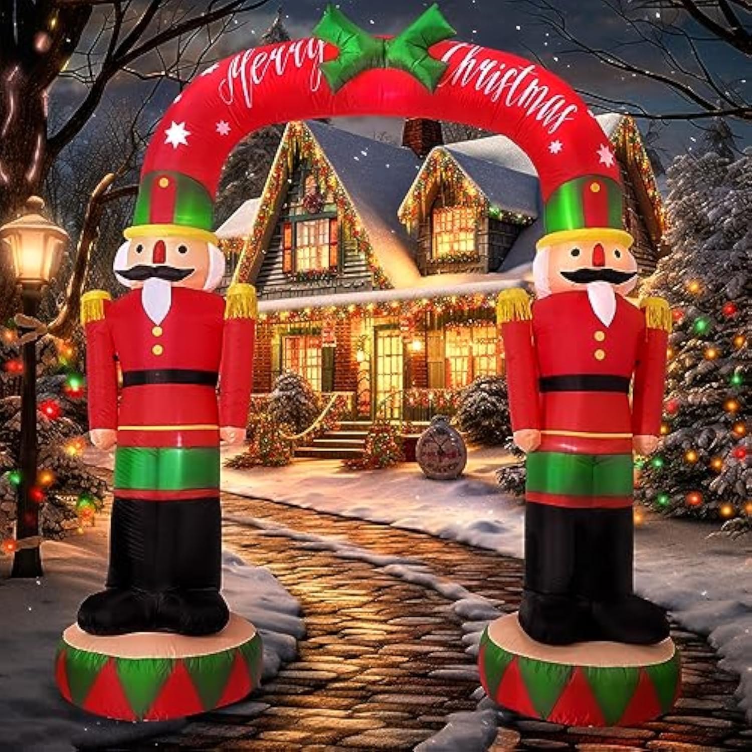 8Ft Christmas Inflatable Outdoor Decoration, Nutcracker Soldier Inflatable Archway With Built-In Led Lights, Christmas B