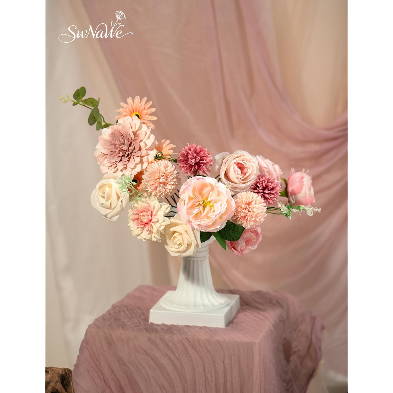Pink Flowers Artificial Roses Combo Set Fake Pink Silk Flowers Faux Peony Flowers Mix Chrysanthemum Dahlia With Stems For Wedding Bouquets Baby Bridal Shower Party Floral Arrangements Decor