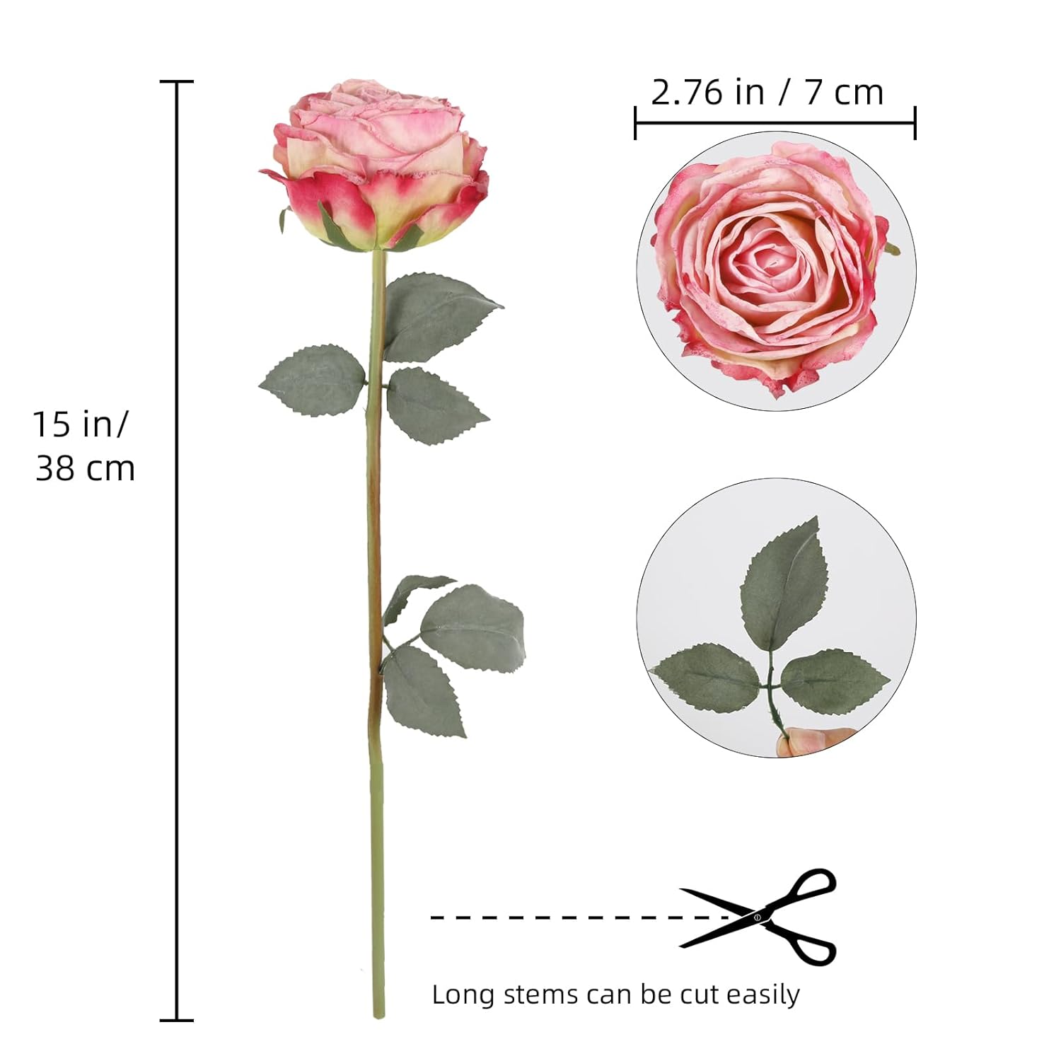10Pcs Hot Pink Roses Artificial Flowers Realistic Fake Flowers Silk Roses With Long Stems For Diy Wedding Bouquet Table Centerpiece Home Party Decor(Hot Pink)