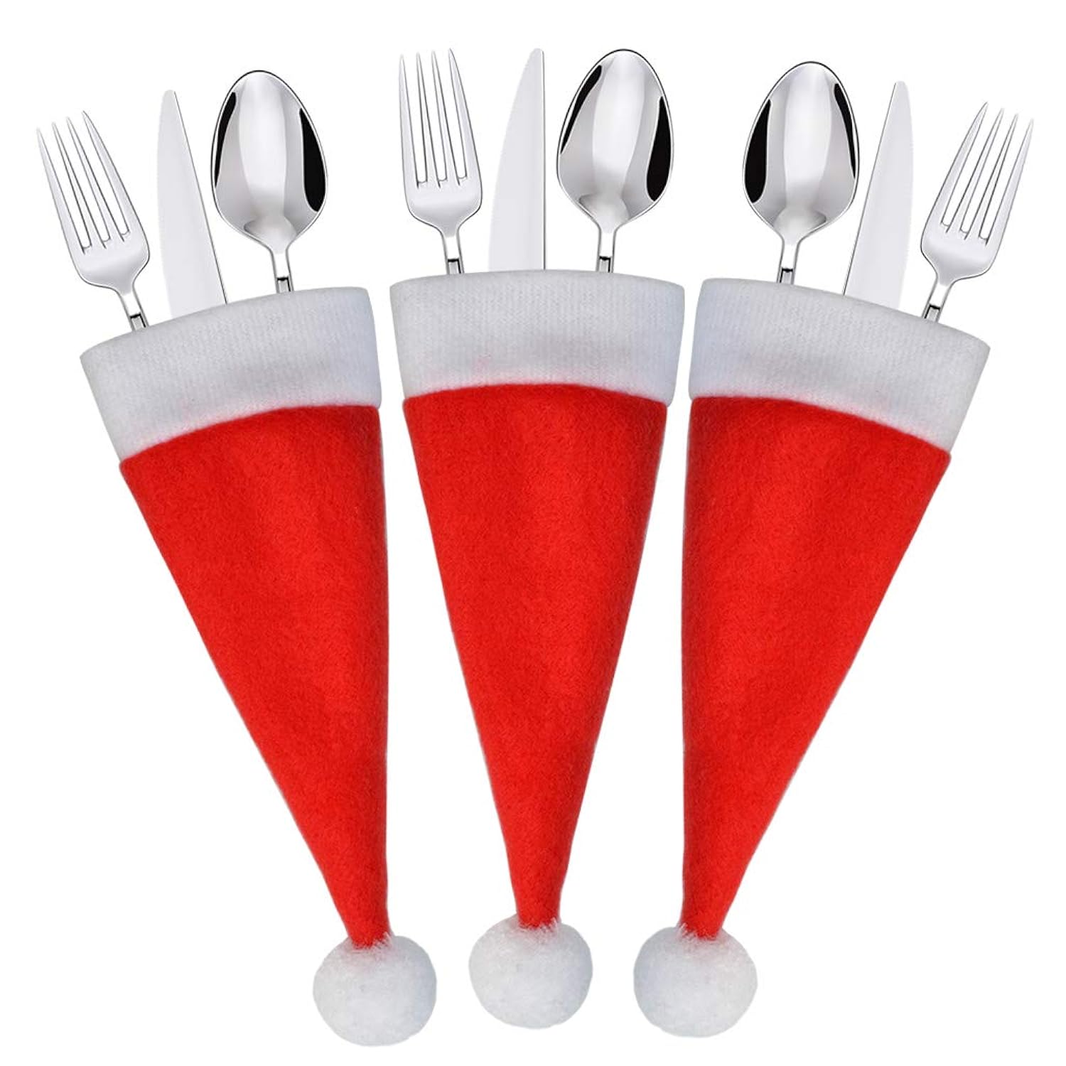 50 Pieces Christmas Santa Hats Silverware Holders, Christmas Cutlery Holders For Xmas Party Dinner Utensil And Flatware Organizers Decorations Supplies