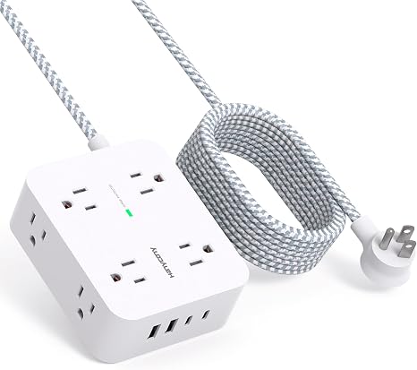 Surge Protector Power Strip 10FT Braided Flat Plug Extension Cord 8 Outlets 4 USB Ports 2 USB C 1080J