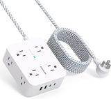 Surge Protector Power Strip 10FT Braided Flat Plug Extension Cord 8 Outlets 4 USB Ports 2 USB C 1080J