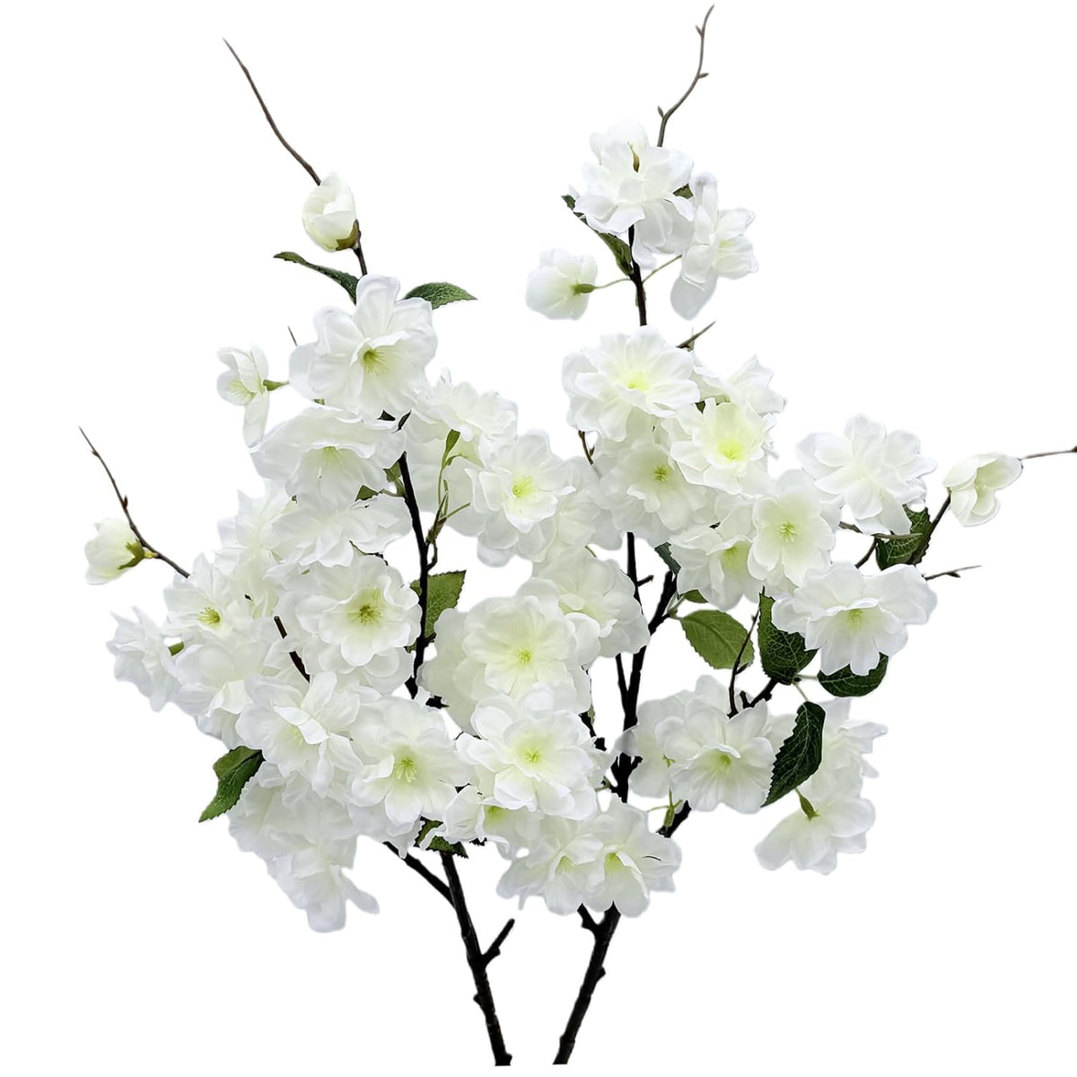 2Pcs Artificial Cherry Blossom Flower Bulk Plum White Silk Peach Flowers Cherry Blossom Branches With Leaves For Spring Summer Decor Home Wedding Party Table Centerpieces