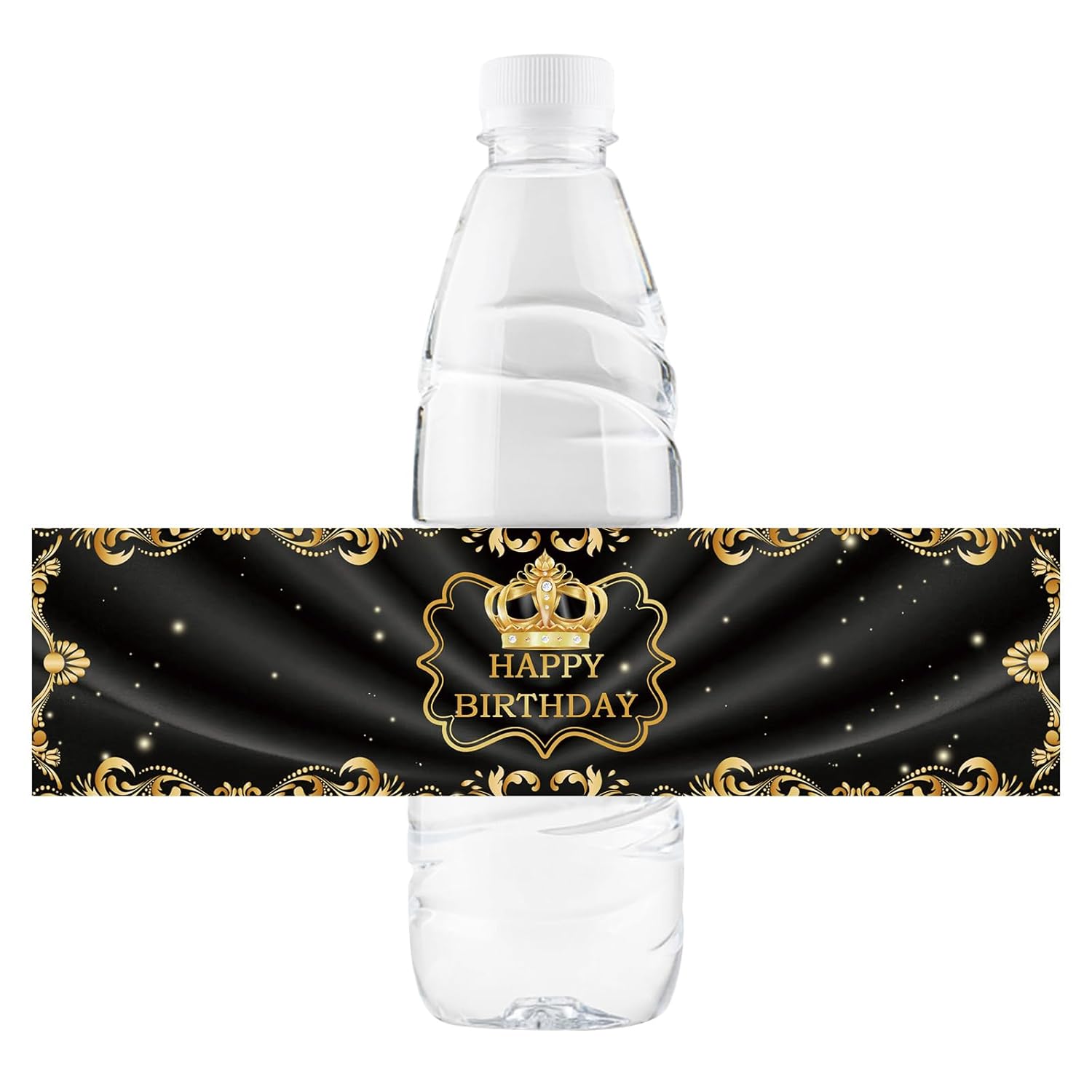 32 Pcs Gold Black Happy Birthday Water Bottle Labels, Crown Birthday King Water Bottle Labels, Black Birthday Bottle Wrappers For 21St 30Th 40Th 50Th Birthday Party Decorations