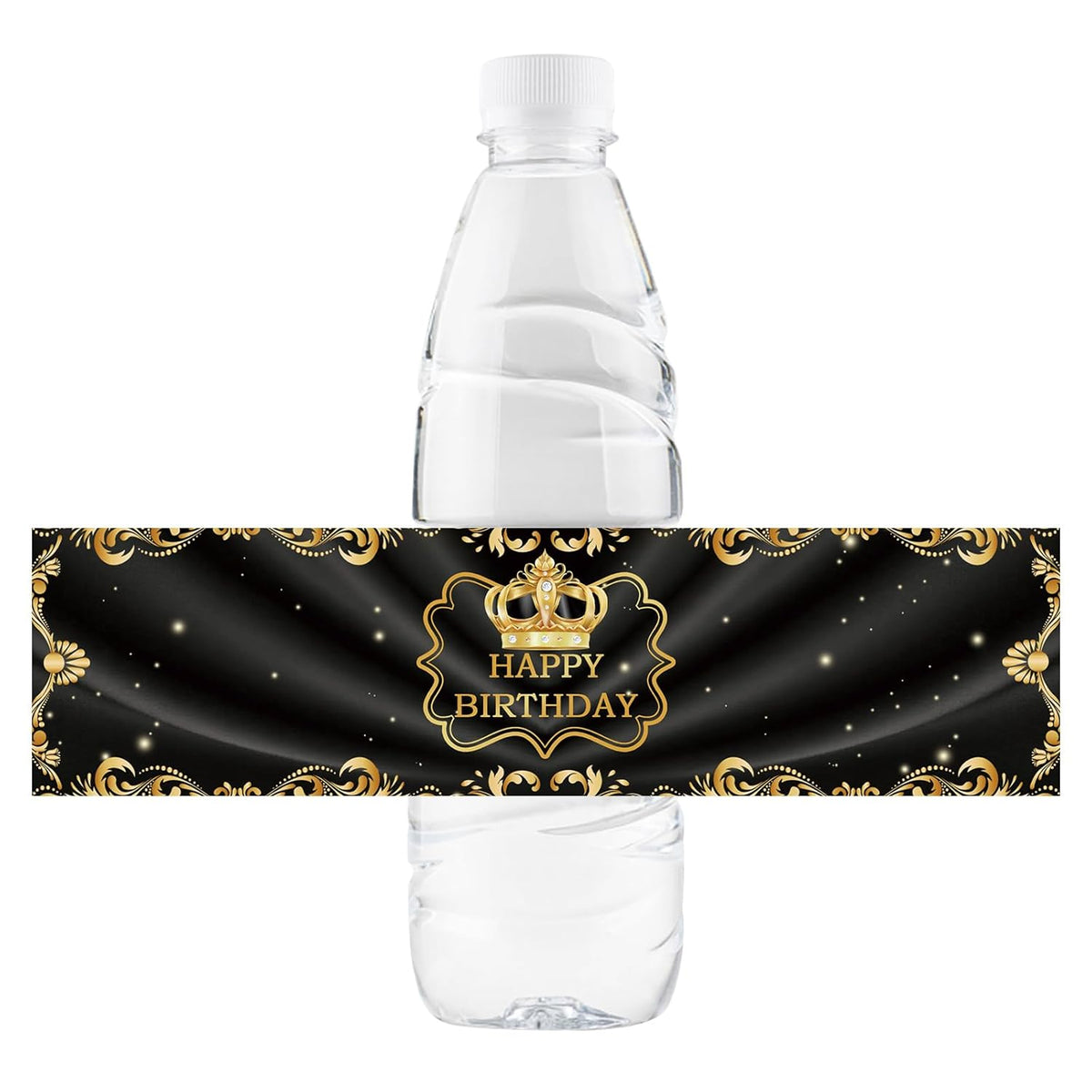 32 Pcs Gold Black Happy Birthday Water Bottle Labels, Crown Birthday King Water Bottle Labels, Black Birthday Bottle Wrappers For 21St 30Th 40Th 50Th Birthday Party Decorations