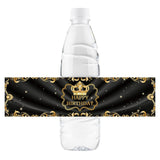 32 Pcs Gold Black Happy Birthday Water Bottle Labels, Crown Birthday King Water Bottle Labels, Black Birthday Bottle Wrappers For 21St 30Th 40Th 50Th Birthday Party Decorations