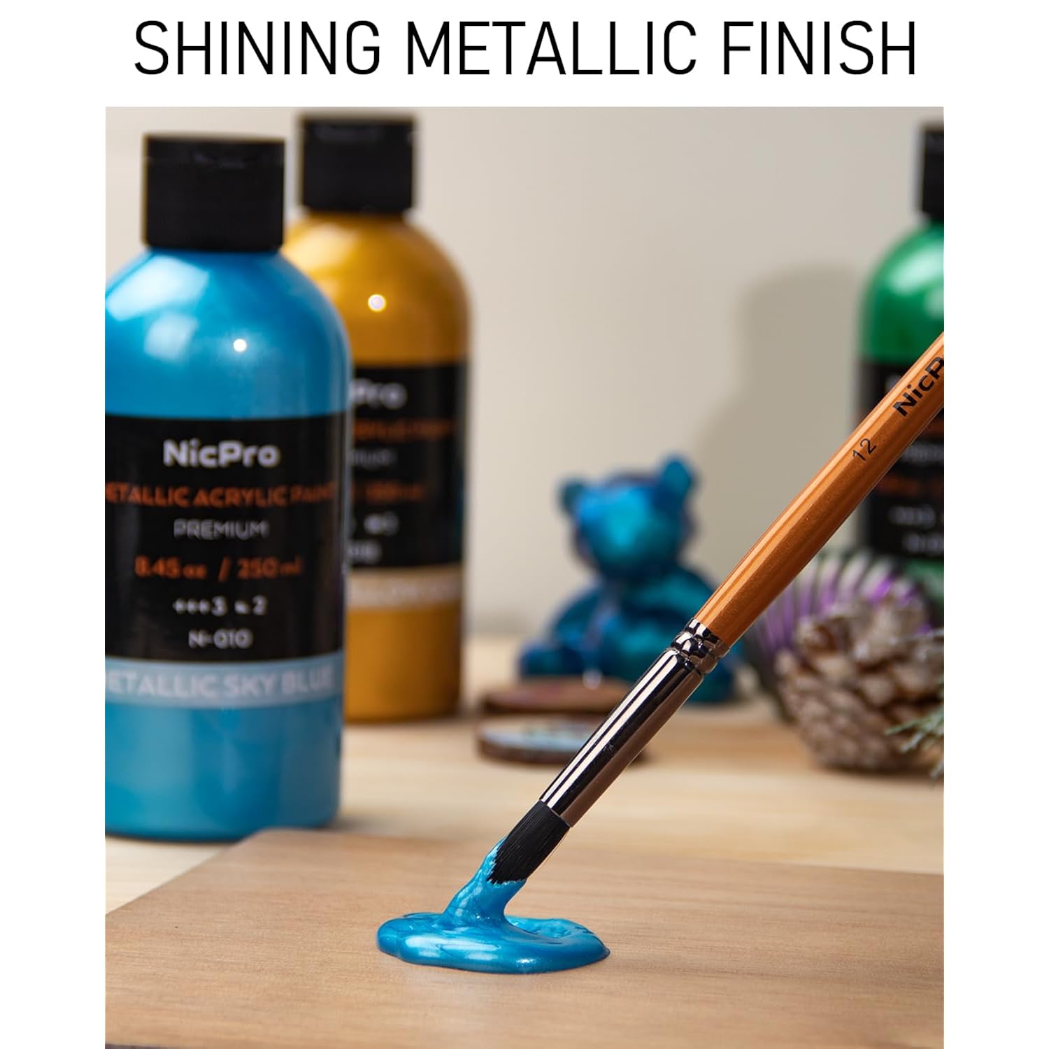 Metallic Acrylic Paint Set (8.45 Oz, 250 Ml), 20 Colors Large Acrylic Paint Bulk, Non Toxic Art Painting Supplies For Multi Surface Canvas Rock Wood Leather Stone Metal Craft With Color Wheel
