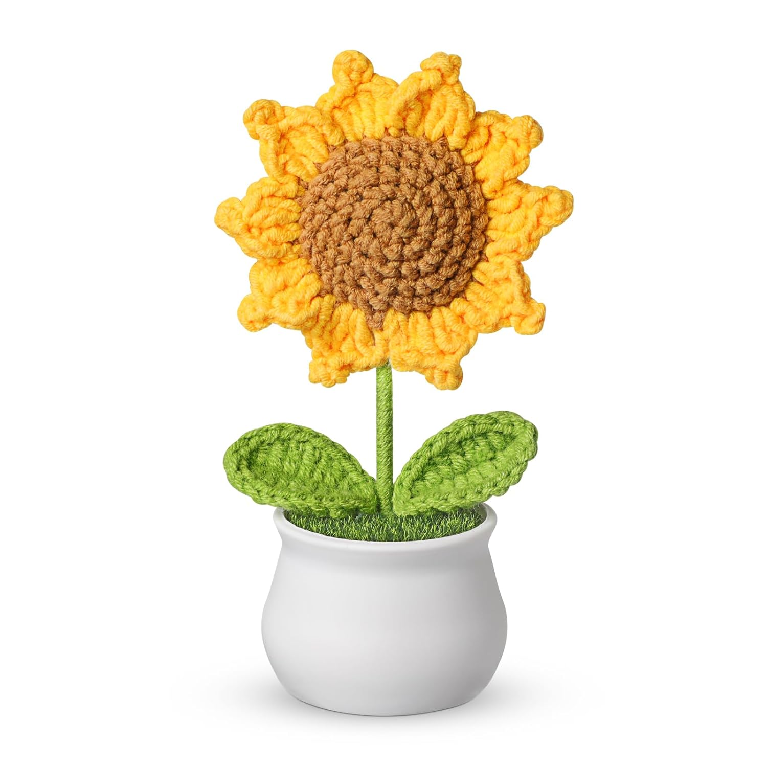 Crochet Flowers - Artificial Sunflower Giifts For Women - Handmade Knitted Flower For Car Dashboard Decor - Office Desk Home Decoration - Funny Gifts On Birthday Christmas