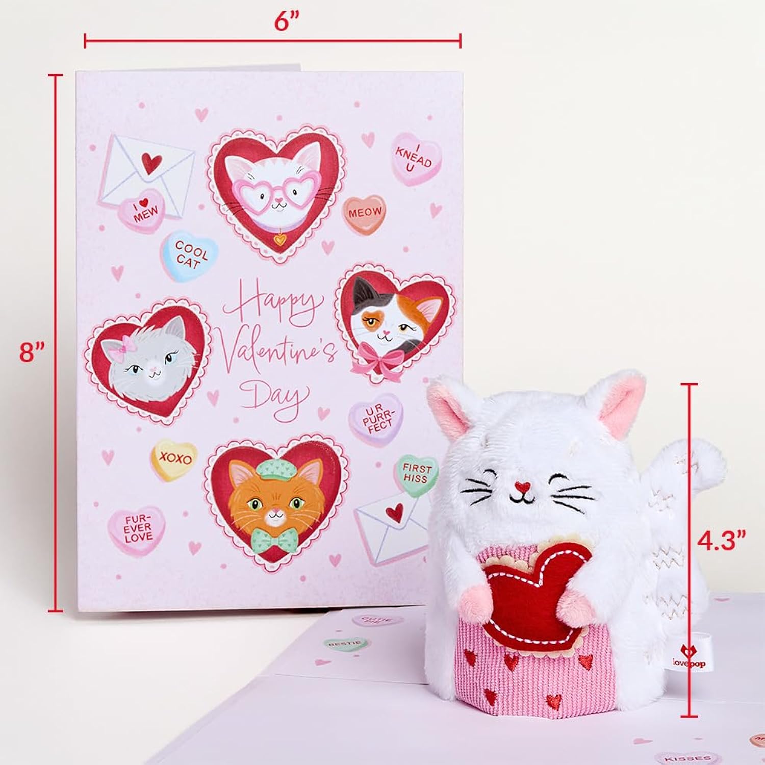 Plushpop Soft Animal Pop-Up Card For Her And Him - 3D Happy Valentine Greeting Card For Boys, Girls, Men, Women - Love Cat - 6" X 8" Card