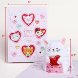 Plushpop Soft Animal Pop-Up Card For Her And Him - 3D Happy Valentine Greeting Card For Boys, Girls, Men, Women - Love Cat - 6" X 8" Card