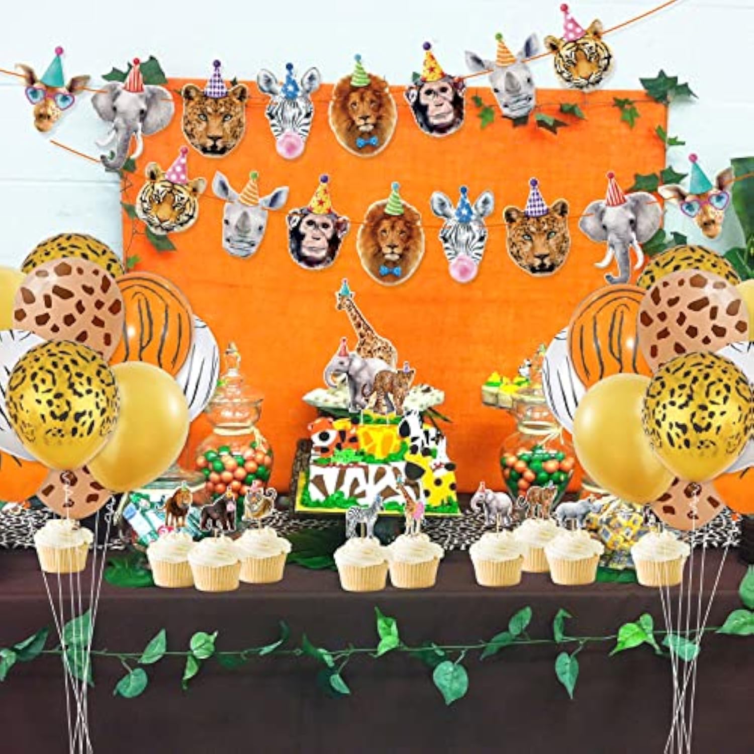 Safari Party Animal Birthday Set – Wild One Banner, Balloons, Cake & Cupcake Toppers Jungle Decor