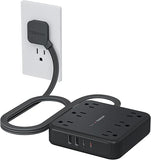 Surge Protector Power Strip 6 Outlets 4 USB Ports 2 USB C 5FT Flat Plug Extension Cord 2100J Black