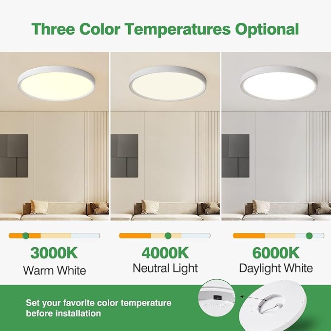 15.8 Inch LED Flush Mount Ceiling Light 3480LM 3CCT Round Flat Panel Fixture