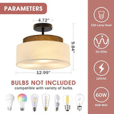 13 Inch Double Drum Semi Flush Ceiling Light Rustic Black 3 Light Fixture