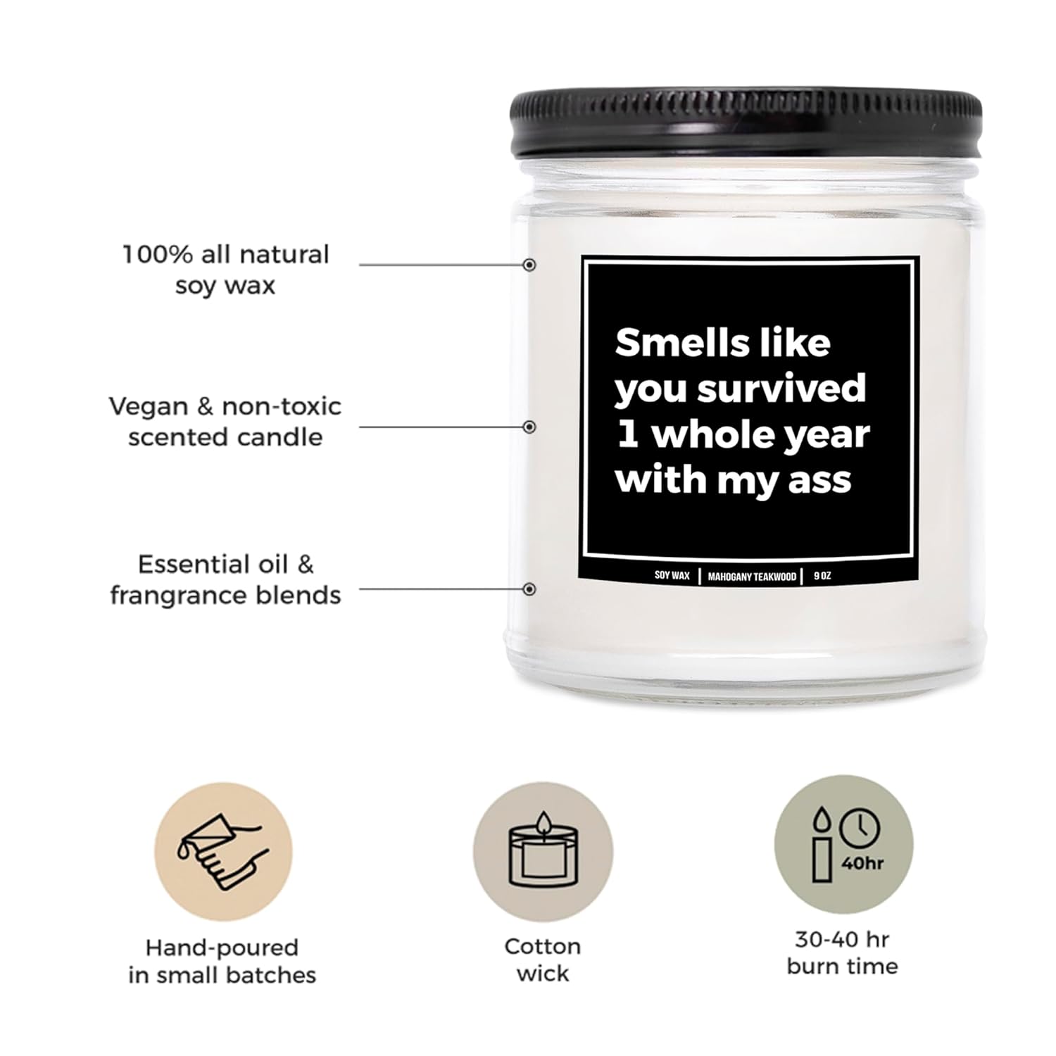 You Nique Designs 1St Wedding Gift Candle - One Year Candle - 1 Year Wedding Present For Wife, Husband, Couples - First Year Together Gift Ideas For Him, Her (Mahogany Teakwood)