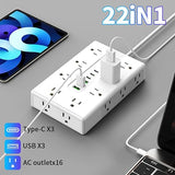 16 Outlet Surge Protector Power Strip 6 USB Ports 6.56FT Flat Plug Extension Cord White