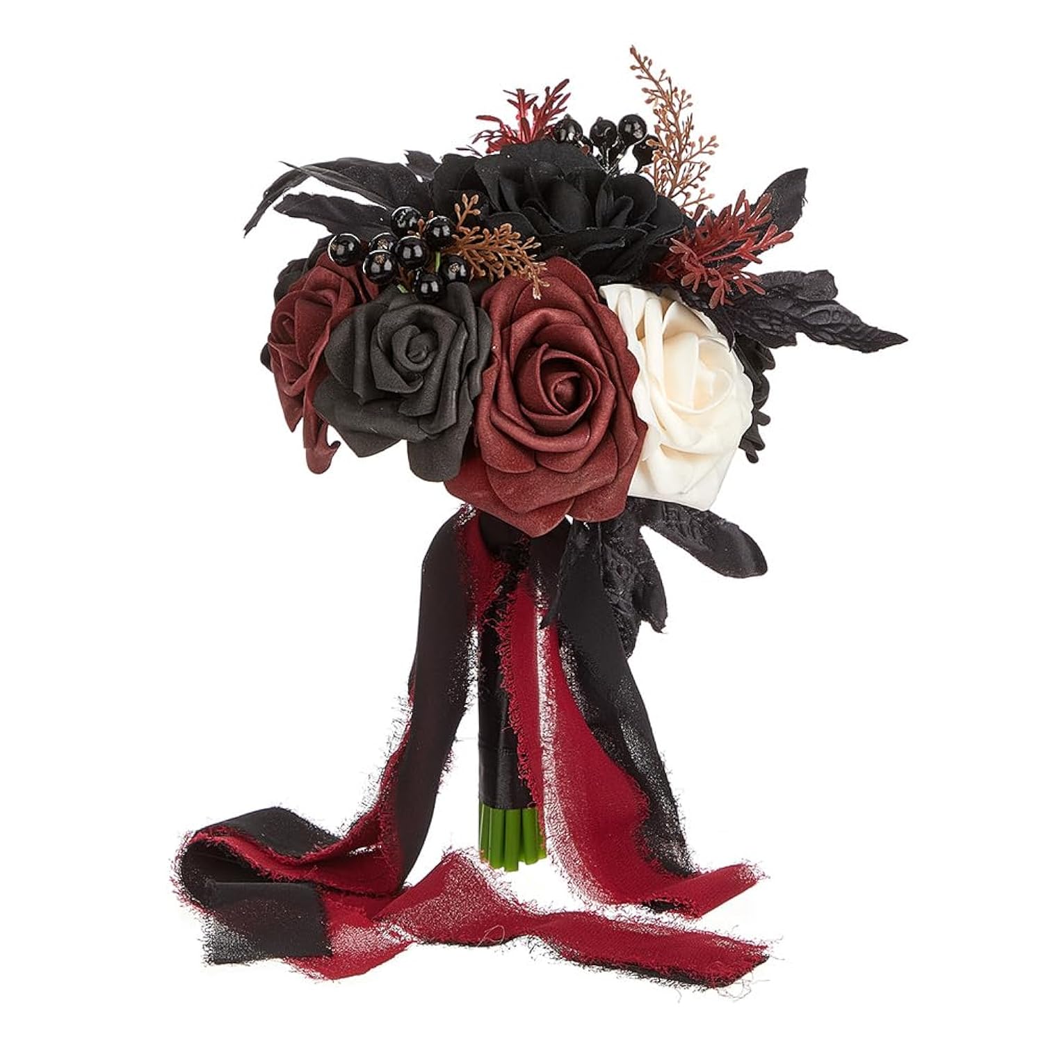Wedding Bouquets For Bride And Bridesmaid - Black And Burgundy Gothic Bridal Flowers, Artificial Rose Bouquet