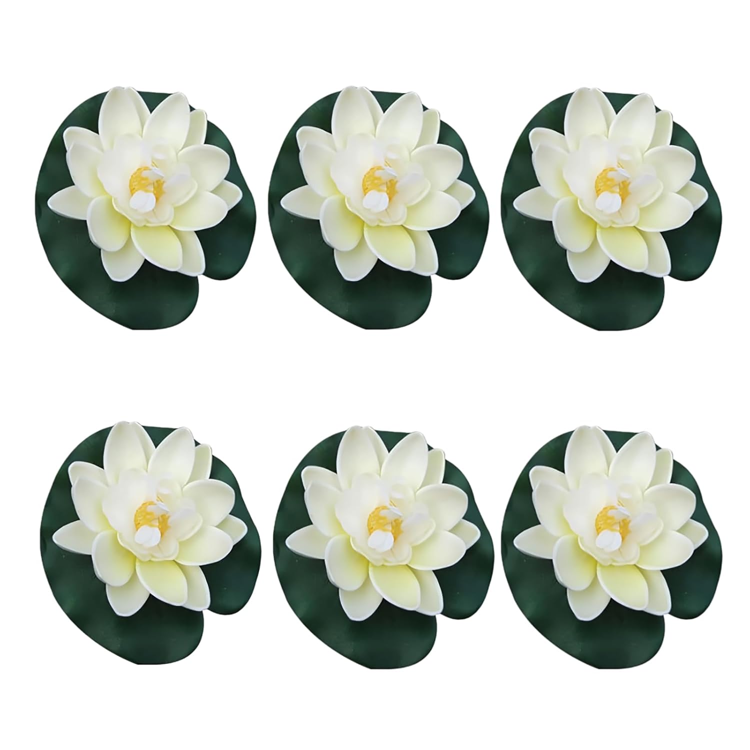 6Pcs White Artificial Floating Foam Lotus Flowers With Water Lily Pad Ornaments, Perfect For Patio Koi Pond Pool Aquarium Home Garden Wedding Party Holiday Decoration Water Gardens And Ponds