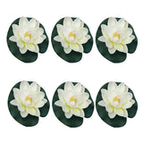 6Pcs White Artificial Floating Foam Lotus Flowers With Water Lily Pad Ornaments, Perfect For Patio Koi Pond Pool Aquarium Home Garden Wedding Party Holiday Decoration Water Gardens And Ponds