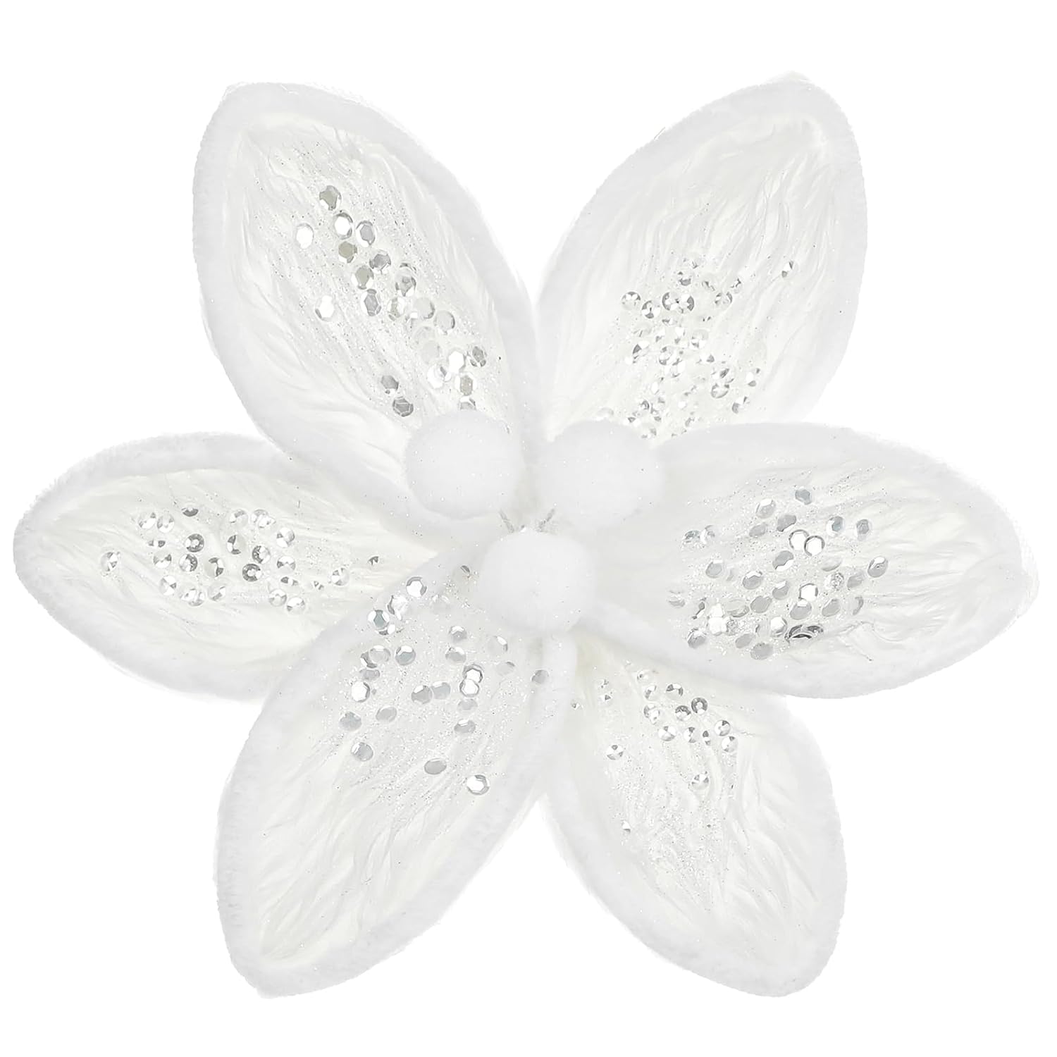 4Pcs White Faux Fur Poinsettia Artificial Flowers - 21.2" Long Stem Plush Poinsettias Christmas Tree Flowers With Glittering Sequins For Xmas Topper Wreath Garland Home Holiday Ornament Decor