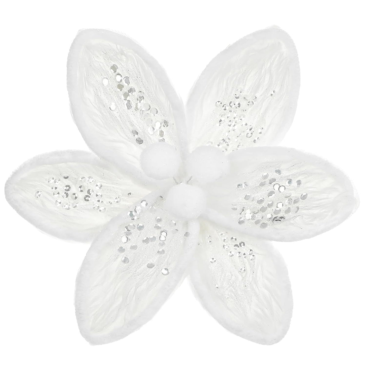 4Pcs White Faux Fur Poinsettia Artificial Flowers - 21.2" Long Stem Plush Poinsettias Christmas Tree Flowers With Glittering Sequins For Xmas Topper Wreath Garland Home Holiday Ornament Decor