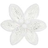 4Pcs White Faux Fur Poinsettia Artificial Flowers - 21.2" Long Stem Plush Poinsettias Christmas Tree Flowers With Glittering Sequins For Xmas Topper Wreath Garland Home Holiday Ornament Decor