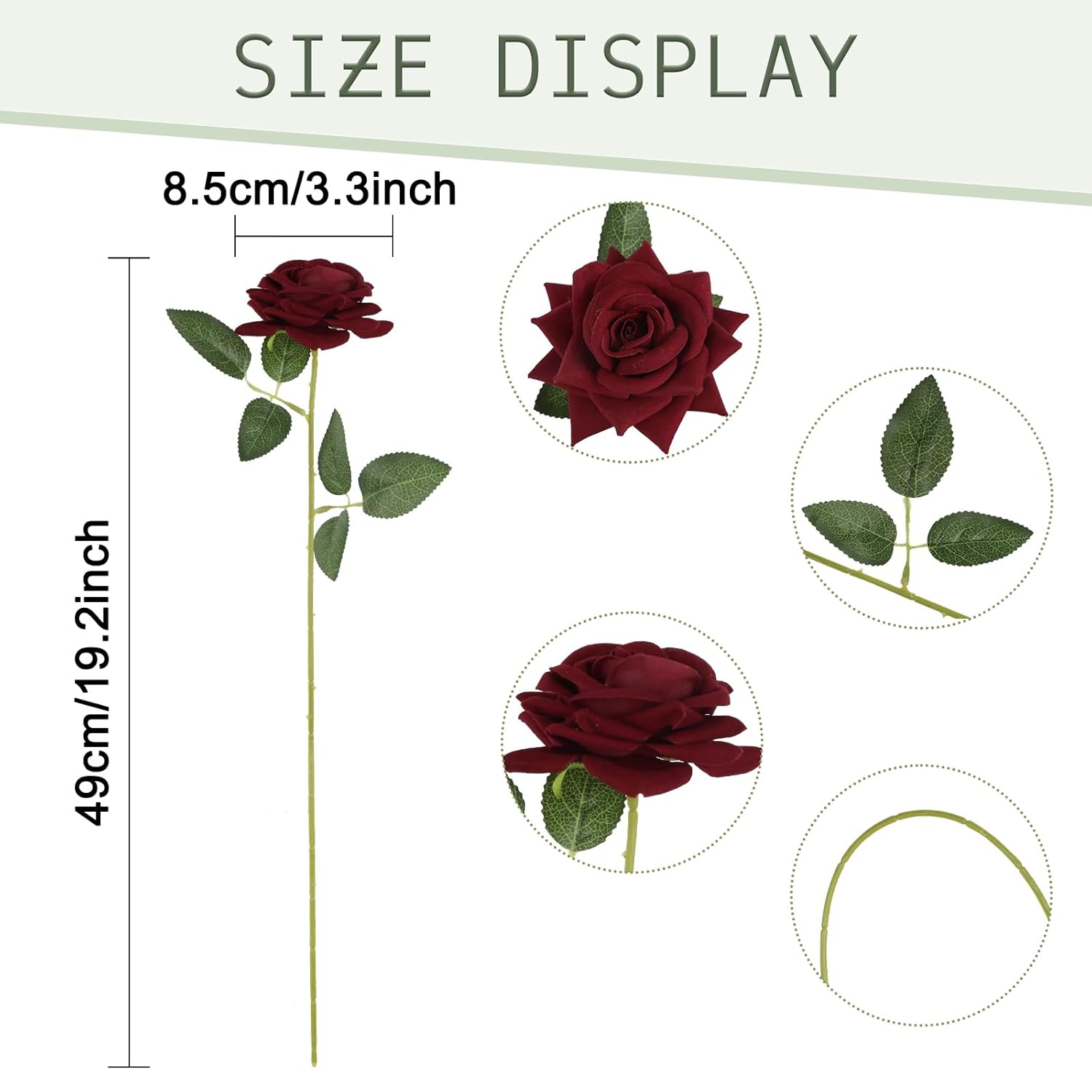 12Pcs Burgundy Roses Artificial Flowers Velvet Flowers With Long Stem Silk Fake Roses For Valentine'S Day Wedding Bridal Bouquets Floral Arrangement Table Centerpieces Home Decoration(Burgundy)