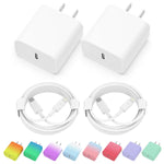 iPhone Charger, 2 Pack 20W PD USB C Wall Fast Charger Adapter with 2 Pack 6FT Type C to Lightning Cable