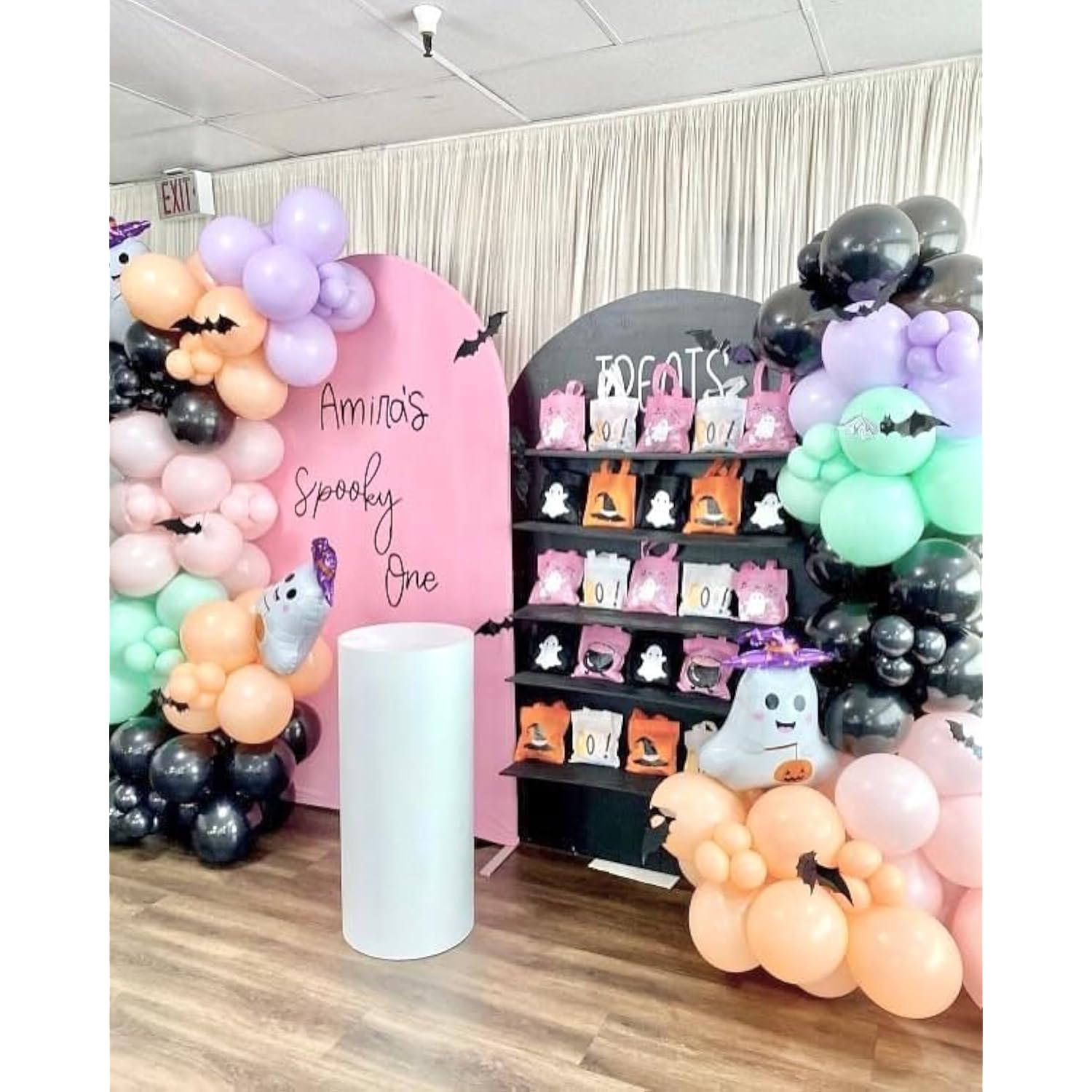 166Pc Halloween Balloon Arch Kit – Pastel Rainbow & Black with Witch, Ghost and Cat