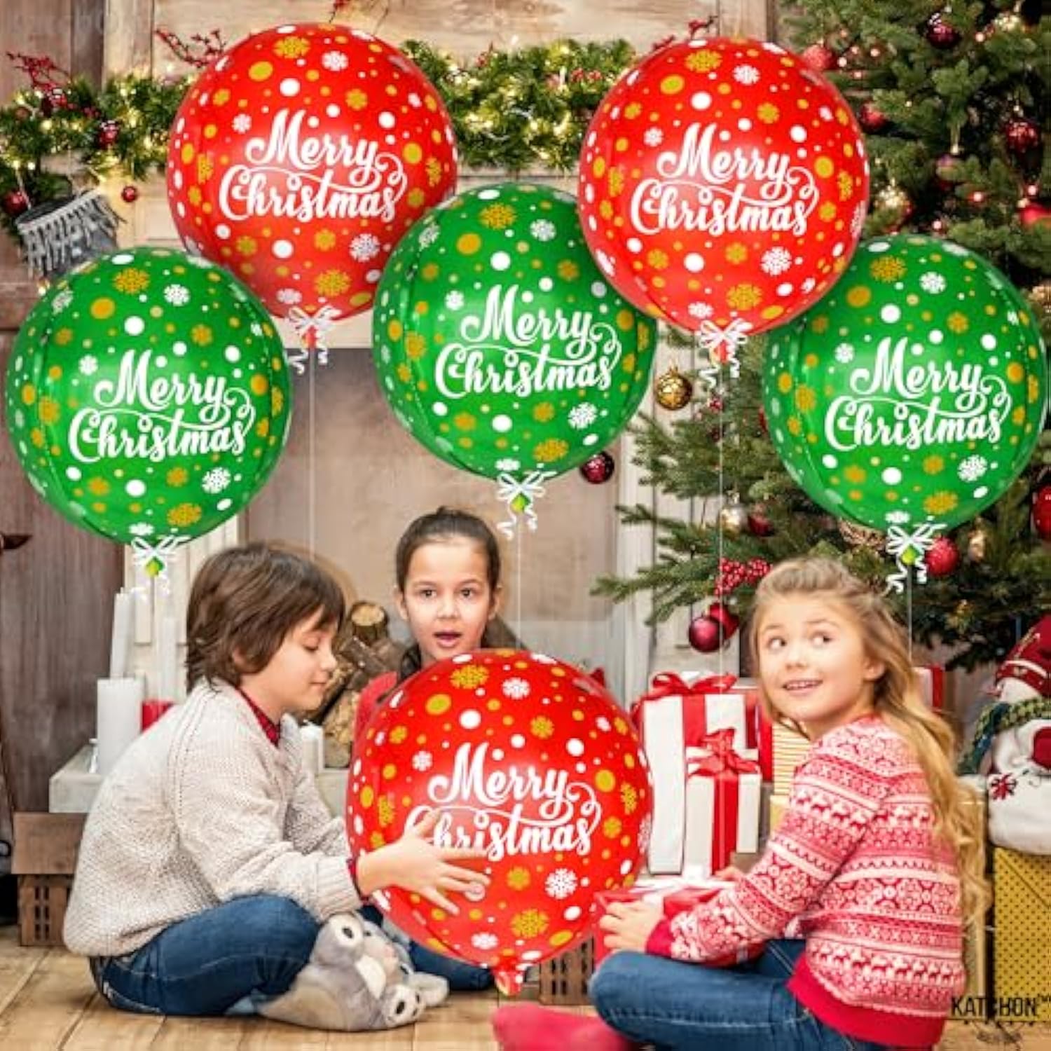 Merry Christmas Balloons - 22 Inch, Pack Of 6 | Red And Green Christmas Foil Balloons For Indoor Decorations