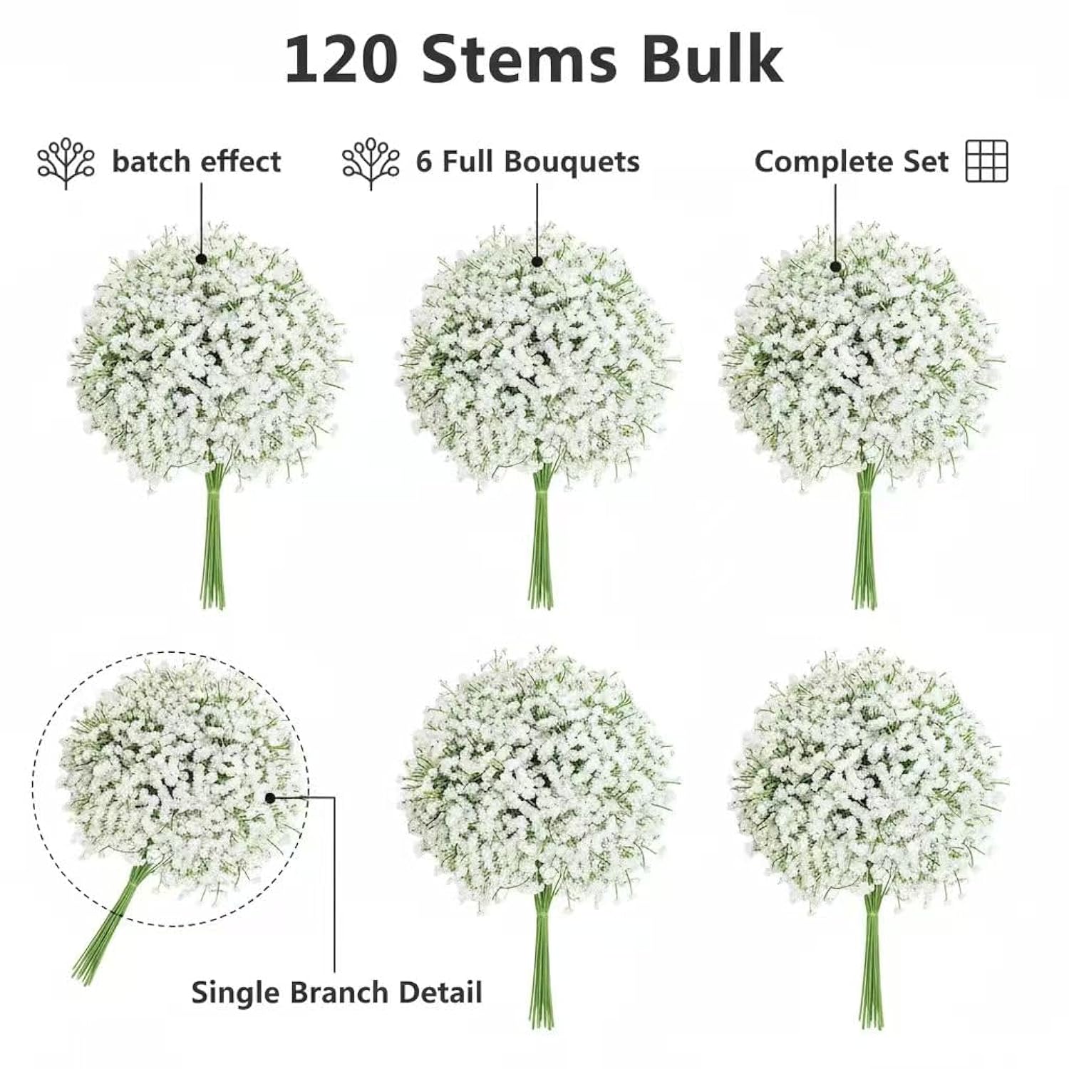 120 Pcs Babys Breath Artificial Flowers, White Babys Breath Flowers Artificial Bulk Real Touch Flowers For Wedding Party Home Garden Decoration