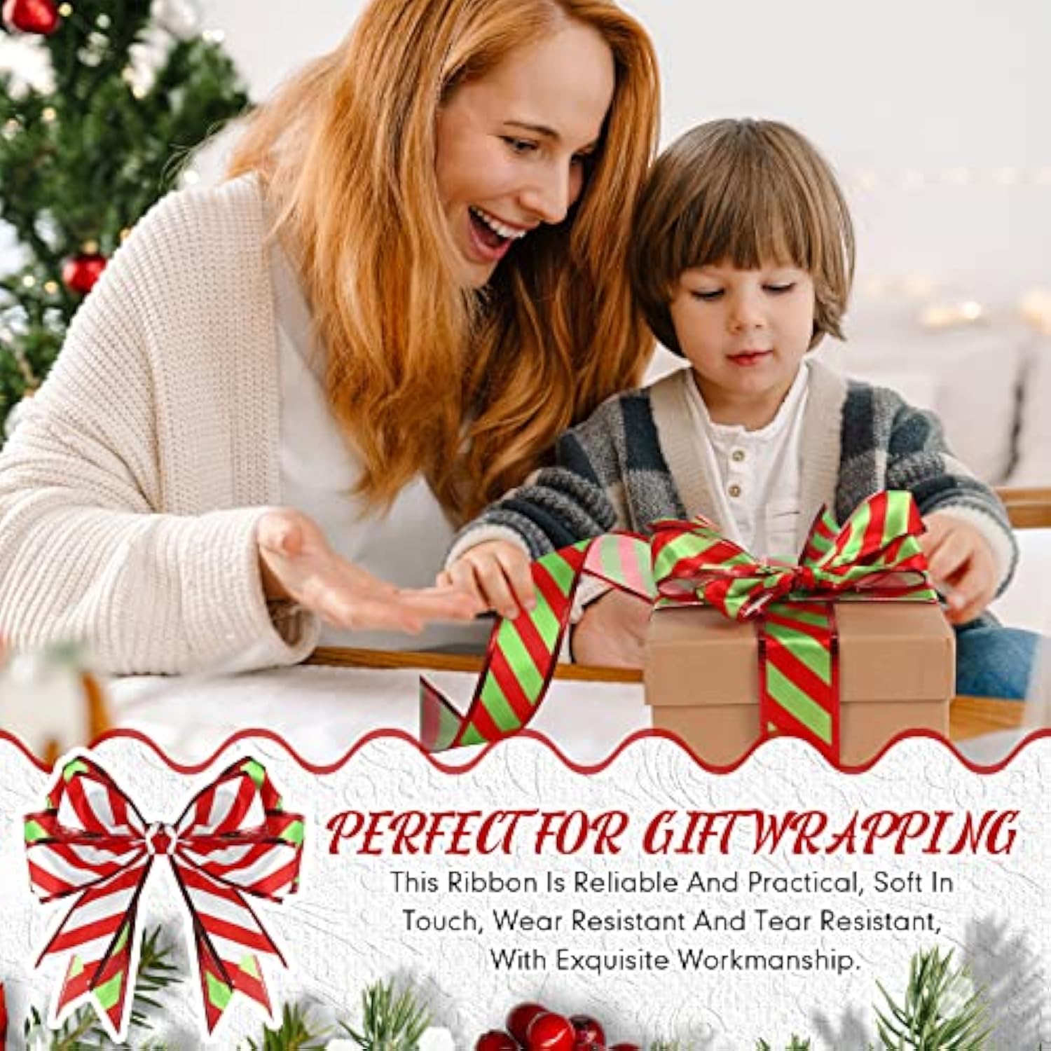 2 Rolls Ribbons For Christmas Tree Christmas Ribbon Wired Ribbon Satin