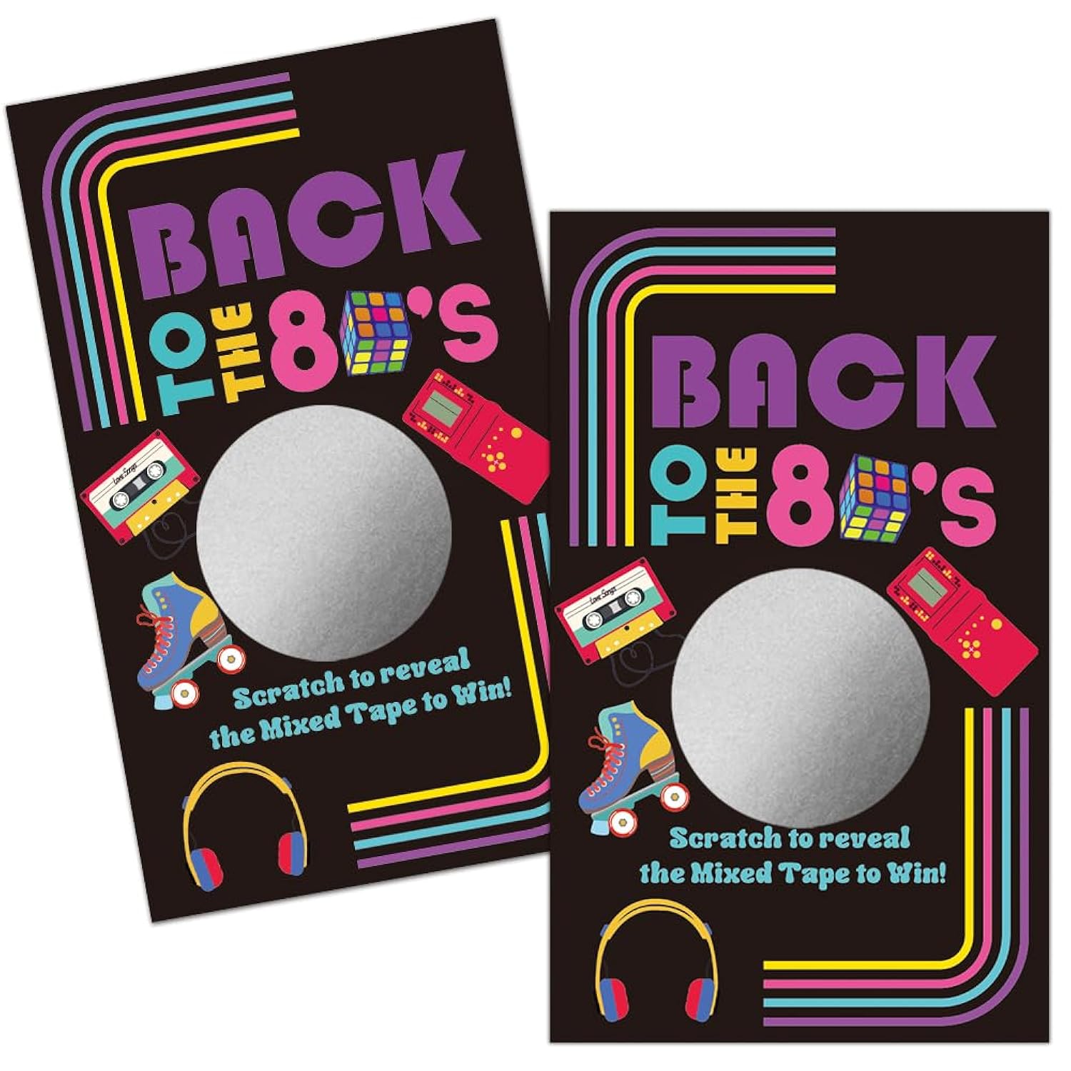 50 Pack Back To The 80S Theme Scratch Off, Retro Console Mixed Tape Scratch Card For Baby Shower Birthday Party Lottery Group Game Enterprises Activity, Baby Shower Activity And Idea