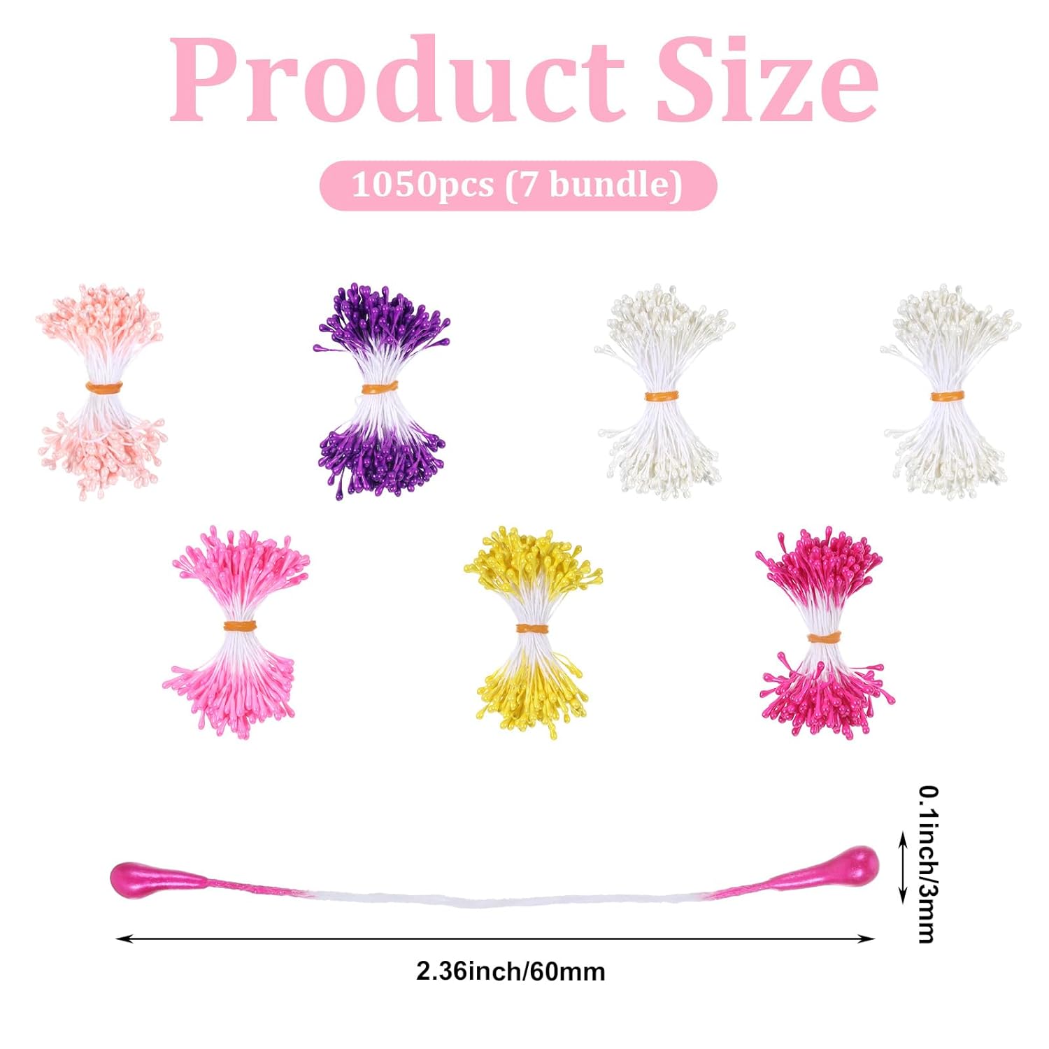 1050 Pcs Mini Flower Stamen, 3Mm Artificial Pearl Floral Pistil, Double Heads Flower Stamen For Card Scrapbook Making Decoratiaon Diy Flowers Craft