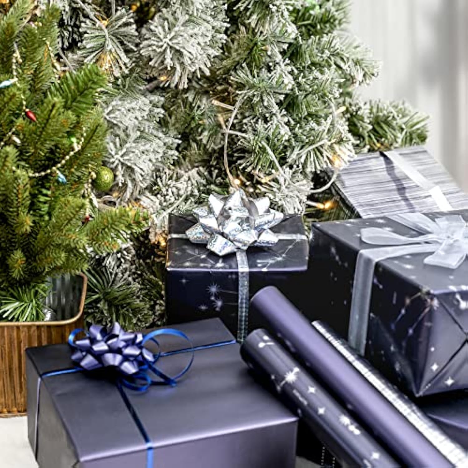 30 Inch Navy Blue Wrapping Paper Roll - Jumbo Roll Navy And Silver Constellation Wrapping Paper For Men, Birthday, Holiday, Father'S Day, Baby Shower - 3 Rolls - 30 Inch X 120 Inch Per Roll