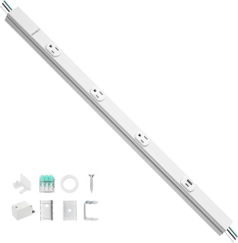 24 Inch Hardwired Under Cabinet Power Strip with USB Ports and 3 Outlets for Kitchen and Workshop