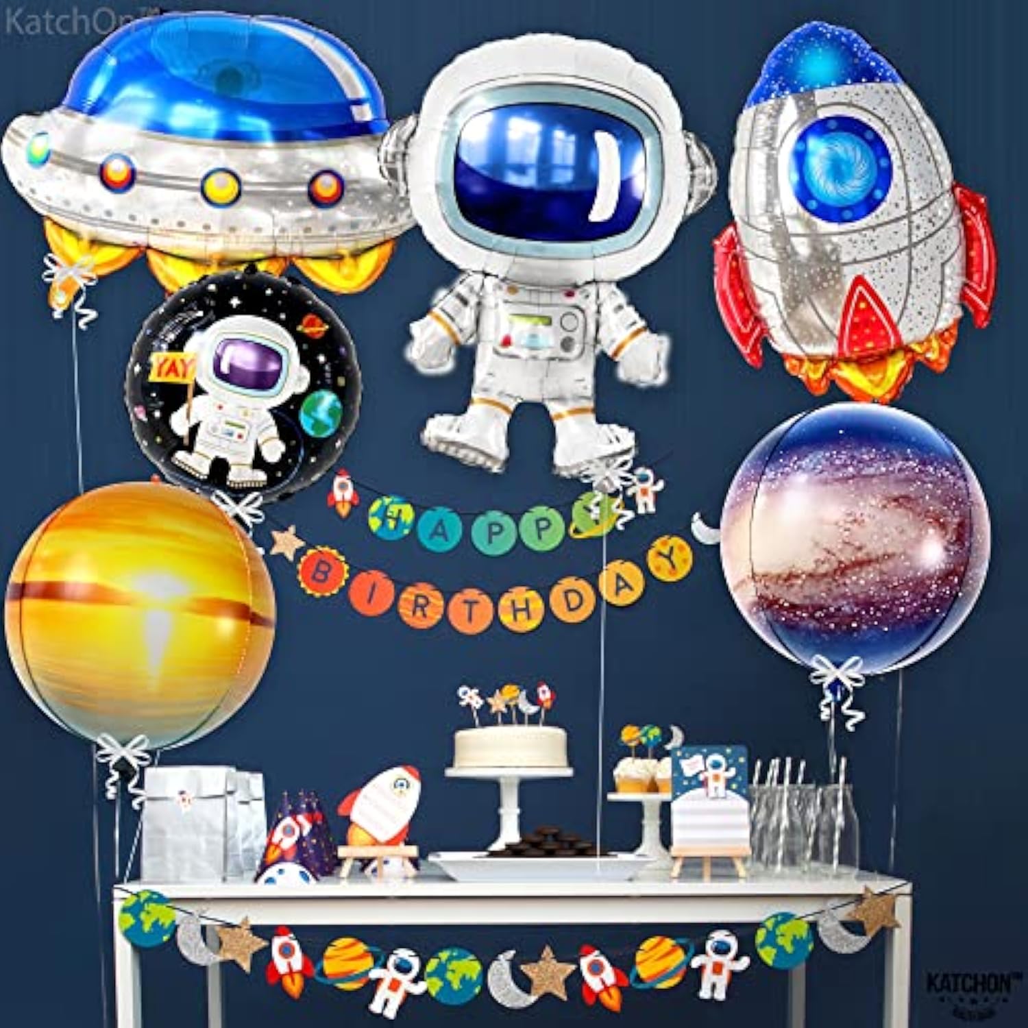 Big Mylar Space Balloons - 37 Inch, Pack Of 6 | Astronaut Balloon For Space Party Decorations | Two The Moon Birthday Boy Astronaut Birthday Decorations | Space Themed Party Decorations