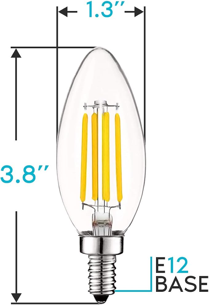 Vintage Candelabra LED Bulb 60W Equivalent 550LM 3000K Warm White E12 Base 6 Pack
