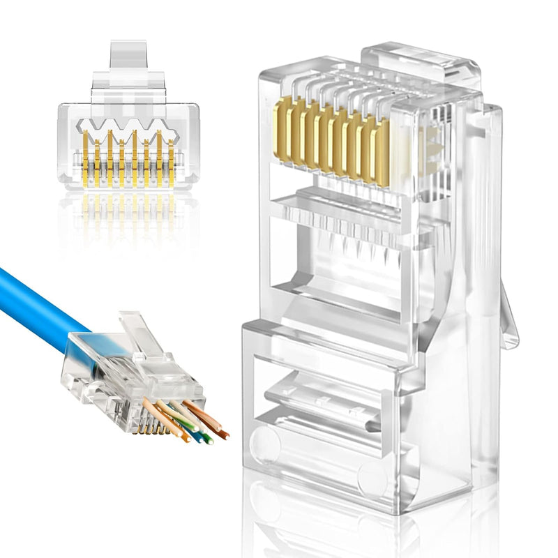 23Awg Rj45 Cat6A Cat6 Connectors 3 Prong Gold Plated Pass Through Rj45 8P8C Mo