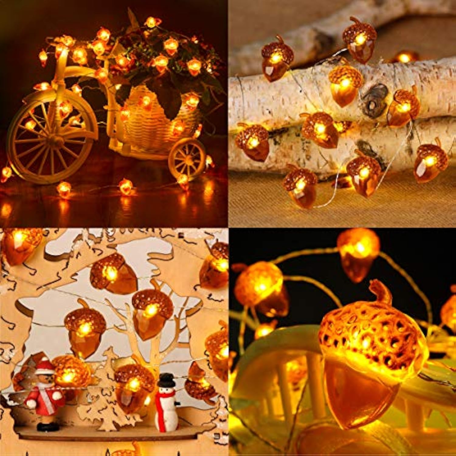Thanksgiving Decorations Acorn Lights String 10Ft 40 Leds Fairy String Lights Battery Operated With Remote Fall Lights F