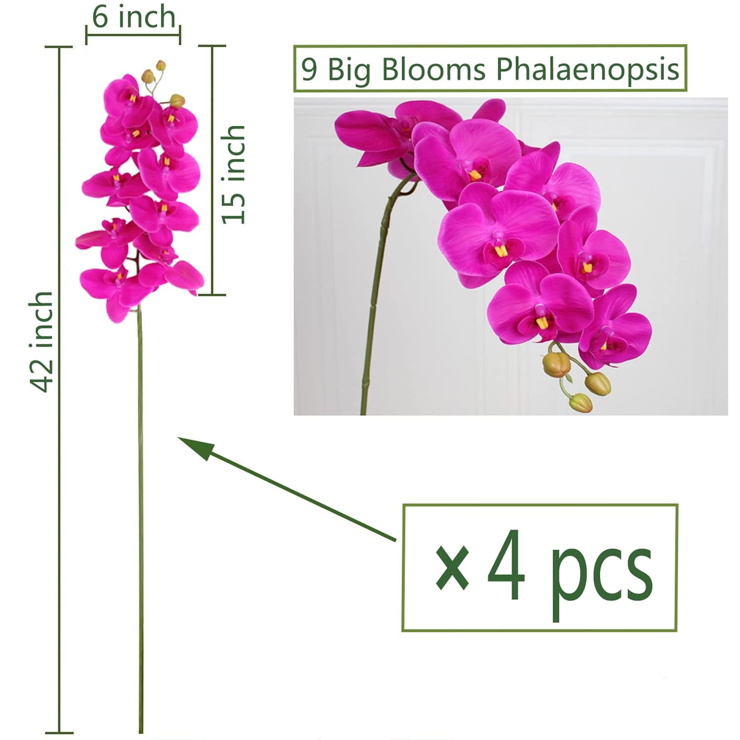 9 Heads Artificial Phalaenopsis Flowers 4 Pcs Artificial Orchid Flowers 42 Inch Stem Plants For Home Décor (Purple)