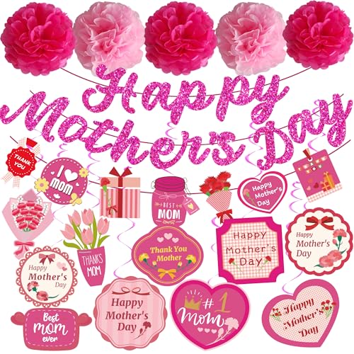 Mothers Day Decorations for Party Supplies Happy with Happy Mother’s Banner Hanging Swirls Mothers Day Decorations for Office Home Decoracion Dia De La Madre