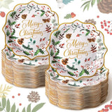 100 Pcs Merry Christmas Paper Plates Scalloped Edge 9 Inches Disposable Berry Holly Decorative Dinner Dessert Paper Plates For Winter Holiday Dinner Birthday Xmas Party Supplies